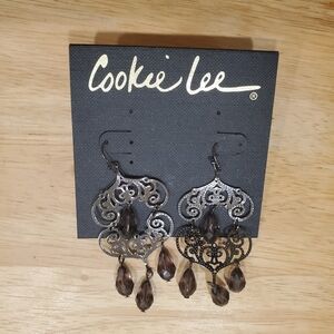 Cookie Lee Silver and Brown Teardrop Earrings